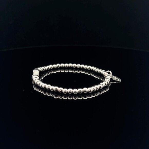 925 Sterling Silver Beaded Stretch Stacking Bracelet MOP Letter Initial E - Picture 5 of 6